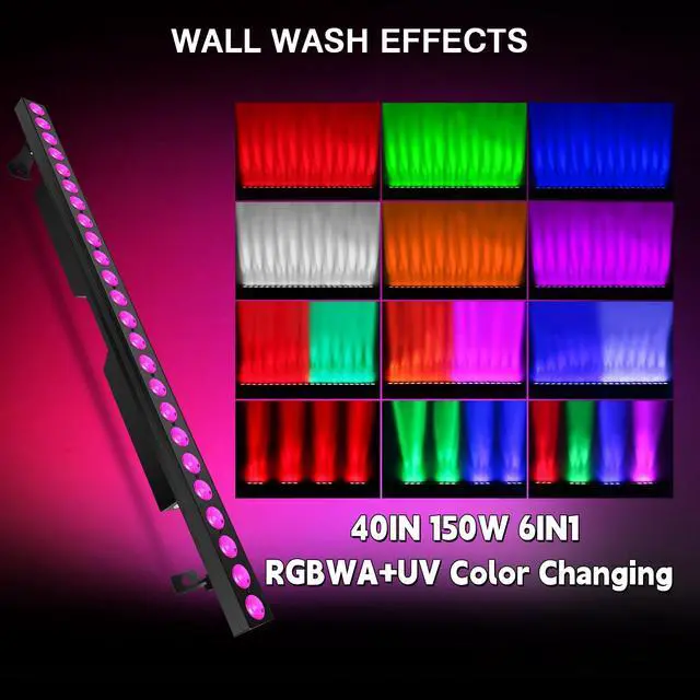 Alt view image 2 of 7 - LED Stage Wash Light Bar - 150W 6IN1 RGBWA+UV Color Changing Linear Wall Washer DJ Light Bar by DMX 8-Zone Segment Control Sound Activated Uplight for Event Party Church Wedding Stage Lighting
