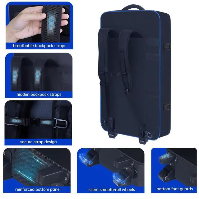 Alt view image 6 of 7 - Rolling DJ Controller Case with Wheels Compatible with DDJ-FLX10/ 1000/ 1000SRT/ DDJ-GRV6/ REV5/ REV7, Padding DJ Backpack with Adjustable Shoulder Strap and Multi-Pocket for Gear (Blue, with wheels)