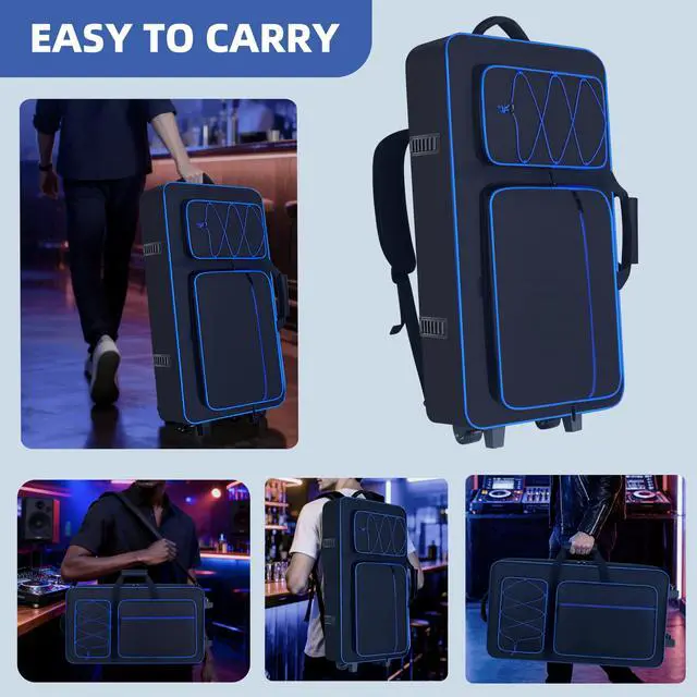 Alt view image 7 of 7 - Rolling DJ Controller Case with Wheels Compatible with DDJ-FLX10/ 1000/ 1000SRT/ DDJ-GRV6/ REV5/ REV7, Padding DJ Backpack with Adjustable Shoulder Strap and Multi-Pocket for Gear (Blue, with wheels)