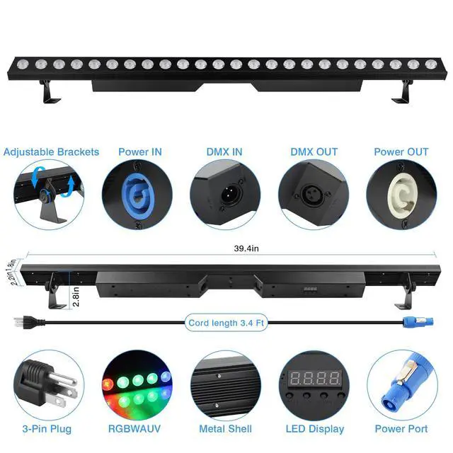 Alt view image 6 of 7 - LED Stage Wash Light Bar - 150W 6IN1 RGBWA+UV Color Changing Linear Wall Washer DJ Light Bar by DMX 8-Zone Segment Control Sound Activated Uplight for Event Party Church Wedding Stage Lighting
