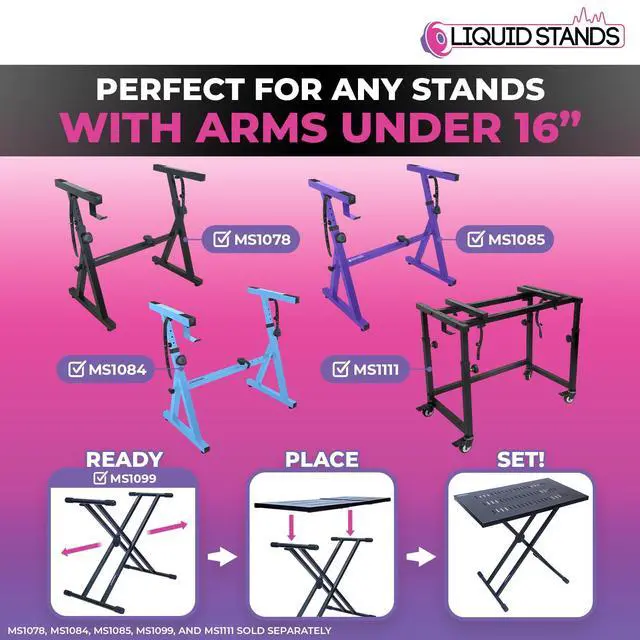 Alt view image 3 of 6 - Utility Table Top ONLY for X Style Keyboard Stands and Z Style Piano Stand - Portable DJ Table Stand, Dj Mixer Desk Top
