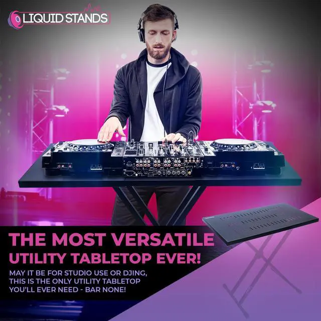 Alt view image 6 of 6 - Utility Table Top ONLY for X Style Keyboard Stands and Z Style Piano Stand - Portable DJ Table Stand, Dj Mixer Desk Top