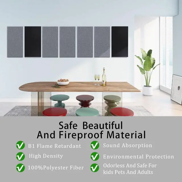 Alt view image 2 of 7 - 6 Pack Self-Adhesive Acoustic Panels,15.75" X 31.5" X 0.47" Soundproof Wall Panels, High Density Beveled Edge Sound Absorbing Panels, Acoustic Treatment for Studio Home and Office(Moon Gray)