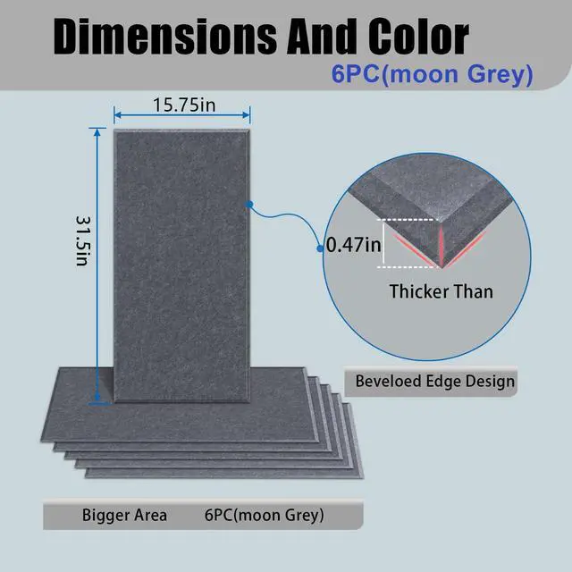 Alt view image 4 of 7 - 6 Pack Self-Adhesive Acoustic Panels,15.75" X 31.5" X 0.47" Soundproof Wall Panels, High Density Beveled Edge Sound Absorbing Panels, Acoustic Treatment for Studio Home and Office(Moon Gray)