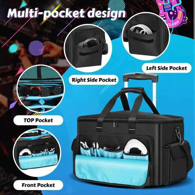 Alt view image 3 of 7 - DJ Cable Bag, Rolling DJ Cable Bag with Detachable Trolley & Dividers | Large Capacity Gig Bag with Laptop Compartment, Professional Organizer Bag for Cables, Microphones, and DJ Equipment