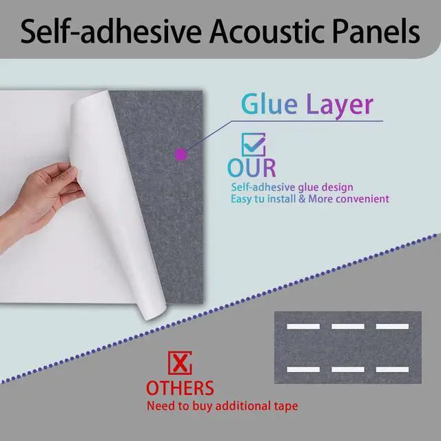Alt view image 6 of 7 - 6 Pack Self-Adhesive Acoustic Panels,15.75" X 31.5" X 0.47" Soundproof Wall Panels, High Density Beveled Edge Sound Absorbing Panels, Acoustic Treatment for Studio Home and Office(Moon Gray)