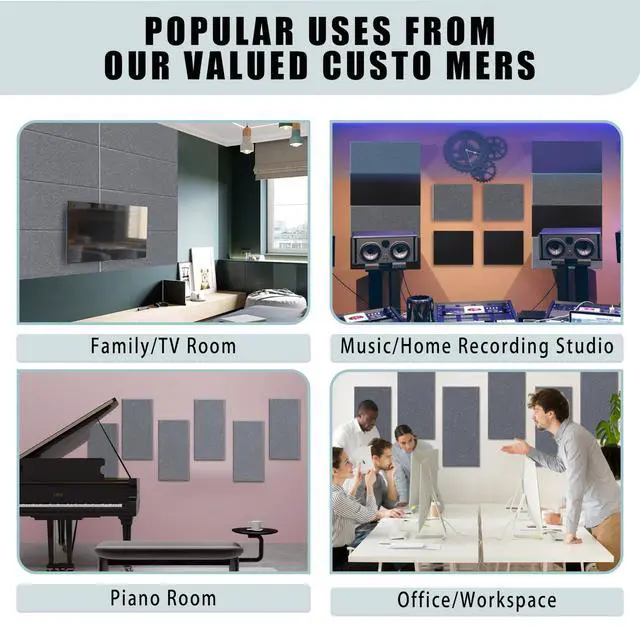 Alt view image 7 of 7 - 6 Pack Self-Adhesive Acoustic Panels,15.75" X 31.5" X 0.47" Soundproof Wall Panels, High Density Beveled Edge Sound Absorbing Panels, Acoustic Treatment for Studio Home and Office(Moon Gray)