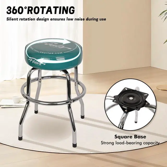 Alt view image 3 of 6 - 24-Inch Guitar Stool, 360° Swivel Bar Stools, Stable PU Leather Padded Non-Slip Round Seat for Adults, FS-24 (Green)