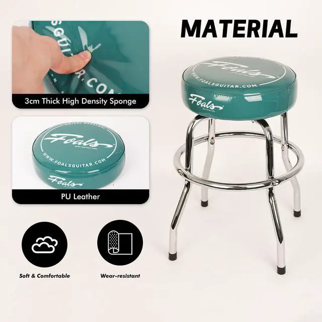 Alt view image 5 of 6 - 24-Inch Guitar Stool, 360° Swivel Bar Stools, Stable PU Leather Padded Non-Slip Round Seat for Adults, FS-24 (Green)
