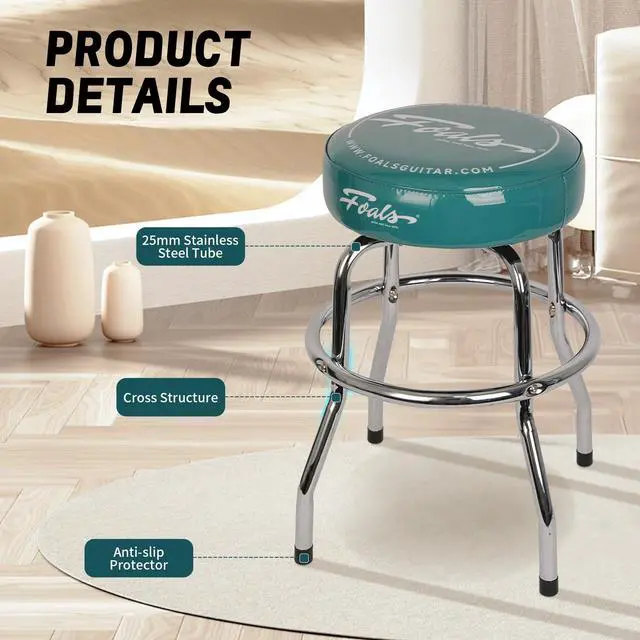 Alt view image 6 of 6 - 24-Inch Guitar Stool, 360° Swivel Bar Stools, Stable PU Leather Padded Non-Slip Round Seat for Adults, FS-24 (Green)