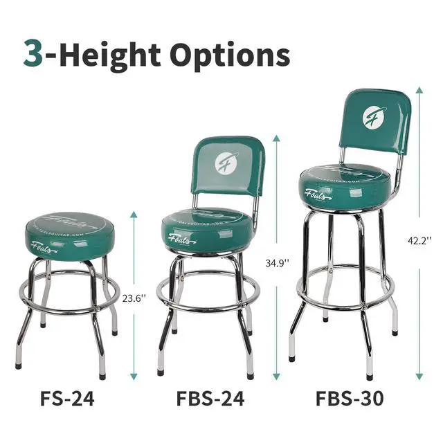Alt view image 4 of 6 - 24-Inch Guitar Stool, 360° Swivel Bar Stools, Stable PU Leather Padded Non-Slip Round Seat for Adults, FS-24 (Green)