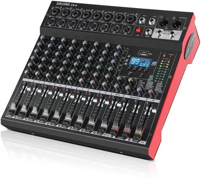 Main image of 8 Channel Mixer, Professional Audio Mixing Console Studio DJ Board with Bluetooth, 99 DSP Effect,USB Recording, 48V Phantom Power, Reverb, MP3 Player for Live Sound Karaoke Performance