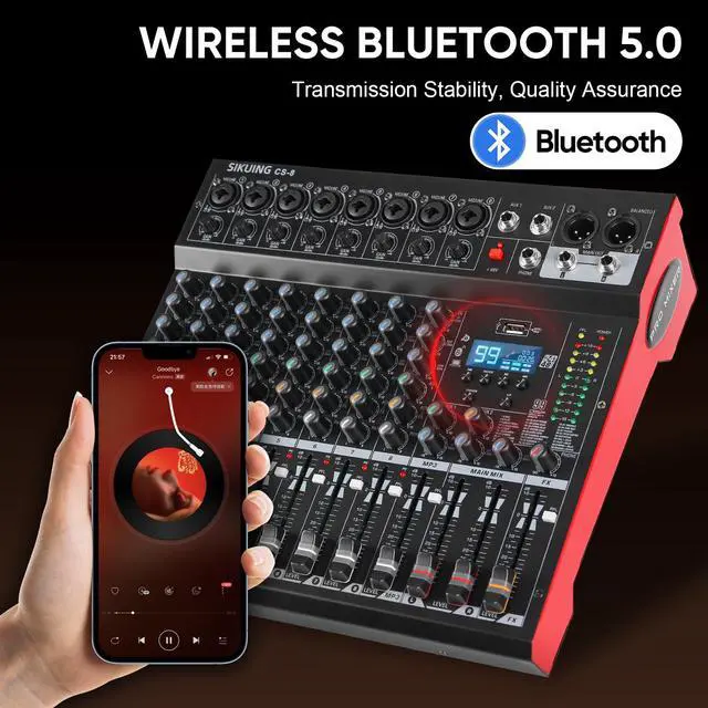 Alt view image 6 of 7 - 8 Channel Mixer, Professional Audio Mixing Console Studio DJ Board with Bluetooth, 99 DSP Effect,USB Recording, 48V Phantom Power, Reverb, MP3 Player for Live Sound Karaoke Performance