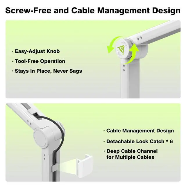 Alt view image 6 of 7 - White Mic Boom Arm (Design for Heavy Mic) Extra-Long 950mm, 6.6lbs Load Capacity, Gear-Lock Suspension Scissor Microphone Stand Desk Mount for Shure SM7B SM7dB MV7, Blue Yeti, Rode