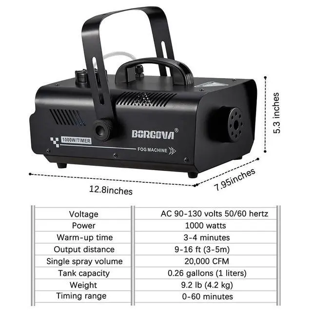 Alt view image 7 of 7 - 1000W Fog Machine with Timer 1L Tank Wireless Smoke Maker | 5000 CFM Output, 9-16ft Fog Range, Overheat Protection, Perfect for Halloween Parties Concerts Photography Clubs