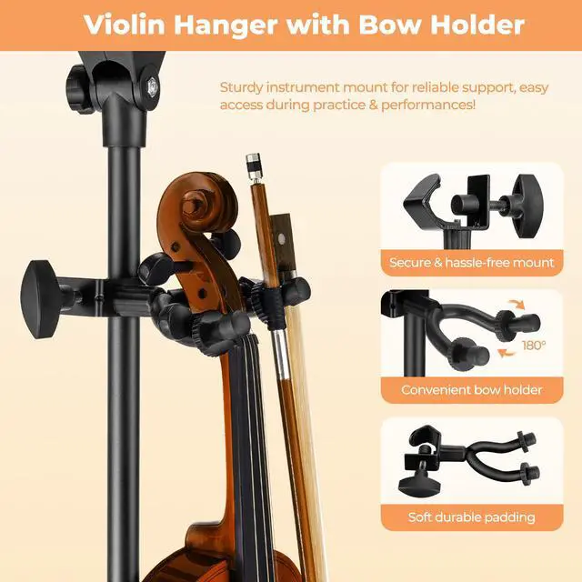 Alt view image 3 of 7 - Sheet Music Stand, Professional Portable Music Stand for Sheet Music with Violin Hanger, Folding Sheet Music Folder Music Instrument Stand with Carrying Bag, MD-3