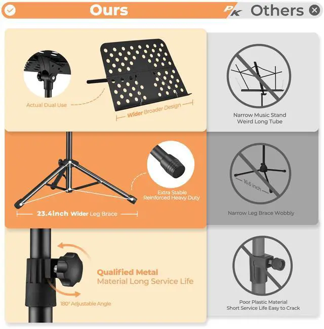Alt view image 5 of 7 - Sheet Music Stand, Professional Portable Music Stand for Sheet Music with Violin Hanger, Folding Sheet Music Folder Music Instrument Stand with Carrying Bag, MD-3