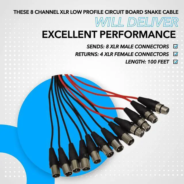 Alt view image 4 of 6 - Speakers 8 Channel Low Profile XLR Send Sub Snake Cable, XLR Splitter Cable, 100 Feet