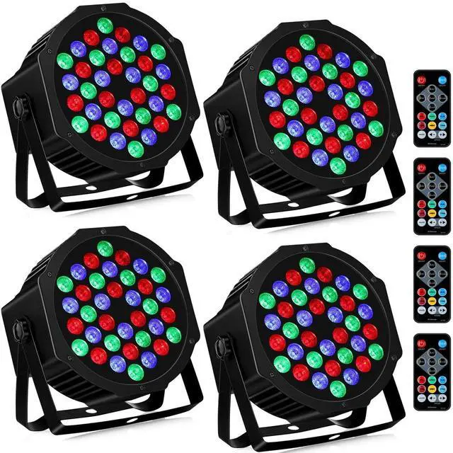 Main image of Battery Powered Stage Par Lights: 36W RGB Rechargeable - 6 to 15Hours Working Time - Remote DMX Control - Great for Mobile DJ Party Planner - Uplights for Events Wedding Music Dance Show Band - 4Pack
