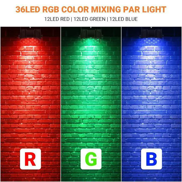 Alt view image 3 of 7 - Battery Powered Stage Par Lights: 36W RGB Rechargeable - 6 to 15Hours Working Time - Remote DMX Control - Great for Mobile DJ Party Planner - Uplights for Events Wedding Music Dance Show Band - 4Pack