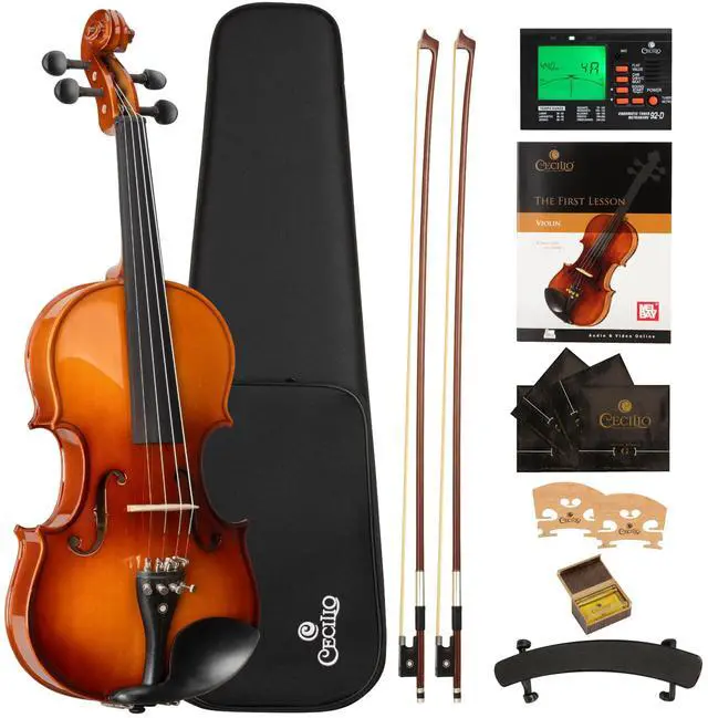 Main image of 4/4 Violin Set Full Size Fiddle Solidwood Ebony Fitted LEFT-HANDED Violin with D'Addario Prelude Strings | Complete Set with Hard Case, Bows, Tuner, Rosin & Shoulder Rest