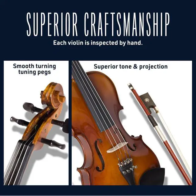 Alt view image 3 of 7 - 4/4 Violin Set Full Size Fiddle Solidwood Ebony Fitted LEFT-HANDED Violin with D'Addario Prelude Strings | Complete Set with Hard Case, Bows, Tuner, Rosin & Shoulder Rest