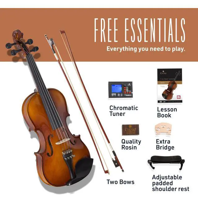 Alt view image 6 of 7 - 4/4 Violin Set Full Size Fiddle Solidwood Ebony Fitted LEFT-HANDED Violin with D'Addario Prelude Strings | Complete Set with Hard Case, Bows, Tuner, Rosin & Shoulder Rest