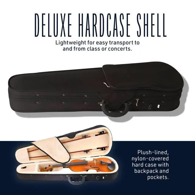 Alt view image 7 of 7 - 4/4 Violin Set Full Size Fiddle Solidwood Ebony Fitted LEFT-HANDED Violin with D'Addario Prelude Strings | Complete Set with Hard Case, Bows, Tuner, Rosin & Shoulder Rest