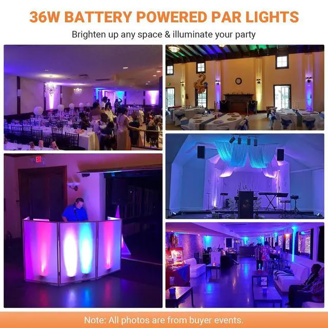 Alt view image 7 of 7 - Battery Powered Stage Par Lights: 36W RGB Rechargeable - 6 to 15Hours Working Time - Remote DMX Control - Great for Mobile DJ Party Planner - Uplights for Events Wedding Music Dance Show Band - 4Pack