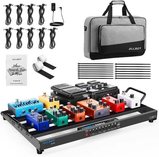 Main image of AP-80 Guitar Effects Pedal Board with Built-in High Current Power Supply | Noise Reduction | Durable Aluminum Case | Patch Cables& Portable Gig Bag|For Electric Guitar & Bass
