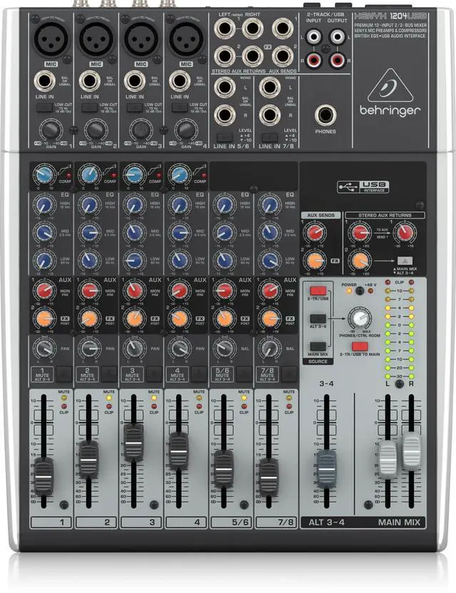 Main image of XENYX 1204USB Premium 12-Input 2/2-Bus Mixer with XENYX Mic Preamps and Compressors, British EQ and USB/Audio Interface