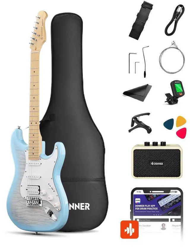 Main image of DST-90 Electric Guitar, 39" Full Size Beginner Electric Guitar Kit with Amp, HSS Pickup, Gig Bag, Tuner, Capo, Strap, Strings, Cable, Picks, Plumbago Burst