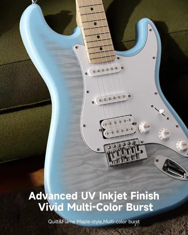 Alt view image 3 of 7 - DST-90 Electric Guitar, 39" Full Size Beginner Electric Guitar Kit with Amp, HSS Pickup, Gig Bag, Tuner, Capo, Strap, Strings, Cable, Picks, Plumbago Burst
