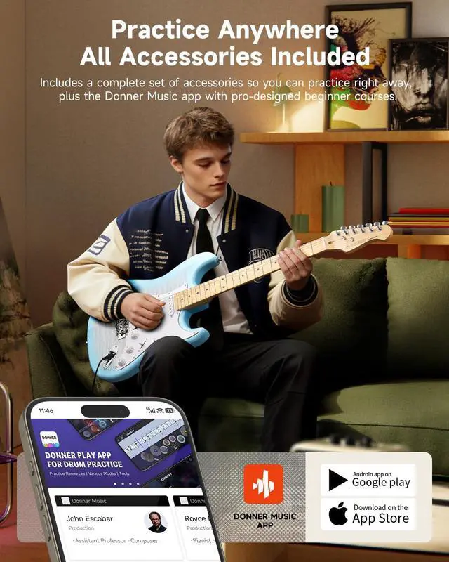 Alt view image 6 of 7 - DST-90 Electric Guitar, 39" Full Size Beginner Electric Guitar Kit with Amp, HSS Pickup, Gig Bag, Tuner, Capo, Strap, Strings, Cable, Picks, Plumbago Burst