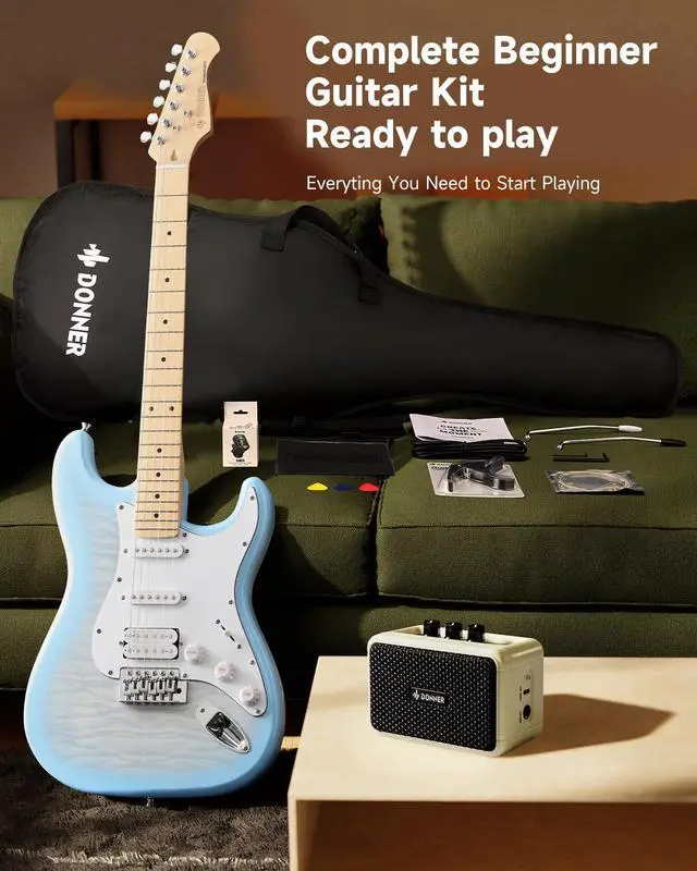 Alt view image 7 of 7 - DST-90 Electric Guitar, 39" Full Size Beginner Electric Guitar Kit with Amp, HSS Pickup, Gig Bag, Tuner, Capo, Strap, Strings, Cable, Picks, Plumbago Burst
