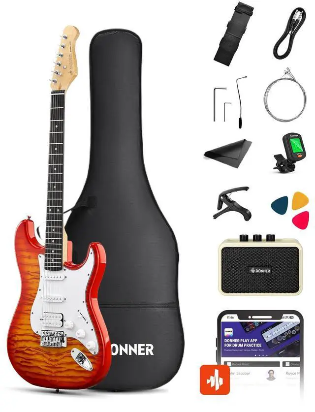 Main image of DST-90 Electric Guitar, 39" Full Size Beginner Electric Guitar Kit with Amp, HSS Pickup, Gig Bag, Tuner, Capo, Strap, Strings, Cable, Picks, Icetea Burst