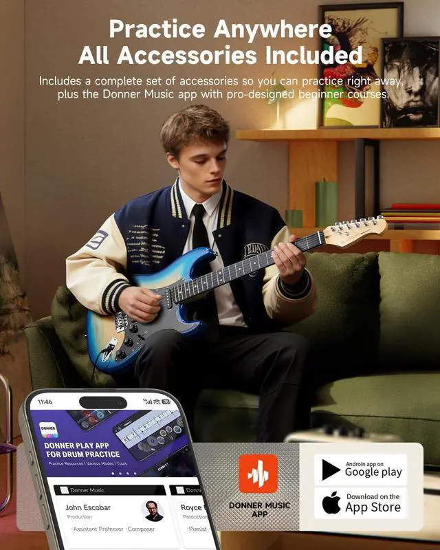 Alt view image 6 of 7 - DST-90 Electric Guitar, 39" Full Size Beginner Electric Guitar Kit with Amp, HSS Pickup, Gig Bag, Tuner, Capo, Strap, Strings, Cable, Picks, Caribbean Burst
