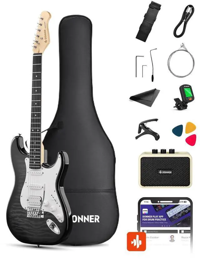 Main image of DST-90 Electric Guitar, 39" Full Size Beginner Electric Guitar Kit with Amp, HSS Pickup, Gig Bag, Tuner, Capo, Strap, Strings, Cable, Picks, Black Burst