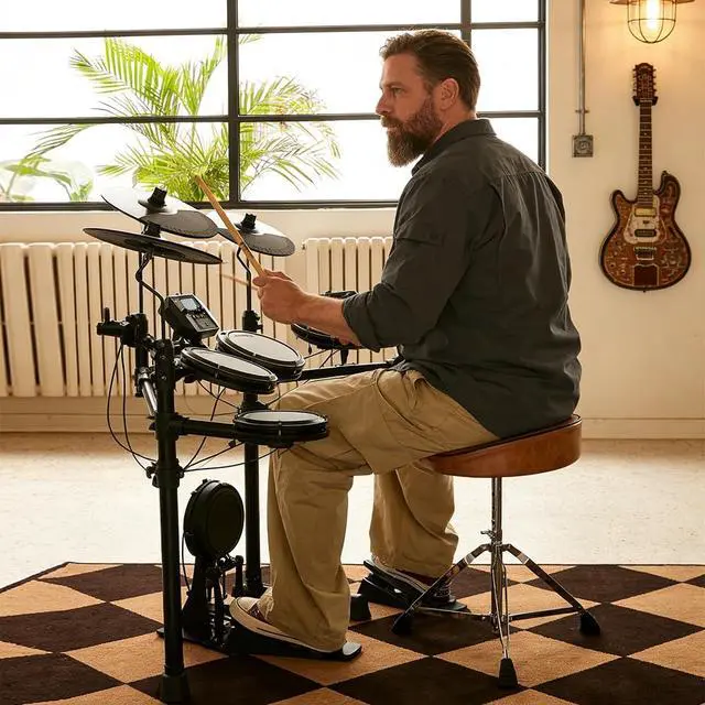 Alt view image 2 of 7 - Drum Throne Saddle Style for Adults,Drummer - Heavy Duty Adjustable Drum Seat Stool with Leather Seat