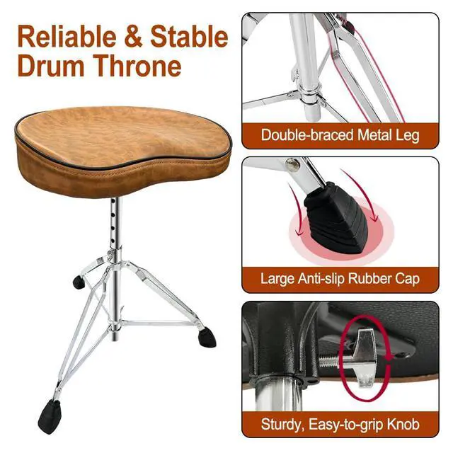 Alt view image 4 of 7 - Drum Throne Saddle Style for Adults,Drummer - Heavy Duty Adjustable Drum Seat Stool with Leather Seat