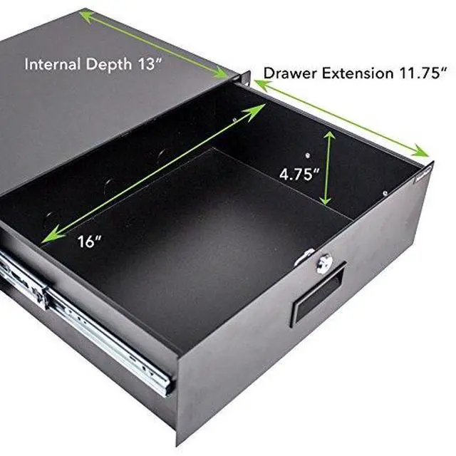 Alt view image 2 of 7 - Server Cabinet Case 19 Inch Rack Mount DJ Locking Lockable Deep Drawer with Key 3U