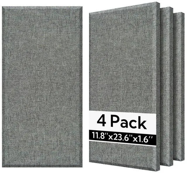 Main image of Fiberglass Acoustic Wall Panels 4 Pack, 11.8'' x 23.6'' Sound Panels, Fabric Wrapped Sound Proof Panels for Walls (Dark Grey)
