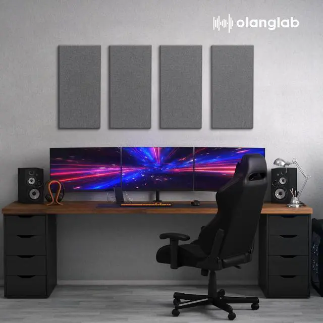 Alt view image 5 of 7 - Fiberglass Acoustic Wall Panels 4 Pack, 11.8'' x 23.6'' Sound Panels, Fabric Wrapped Sound Proof Panels for Walls (Dark Grey)