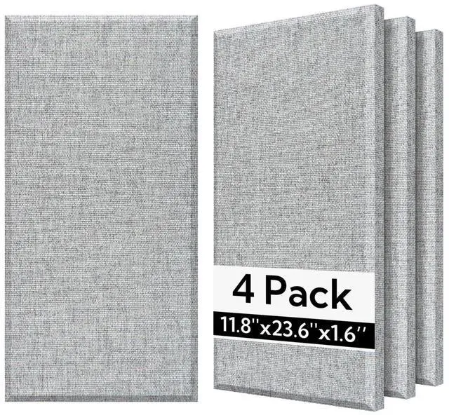 Main image of Fiberglass Acoustic Wall Panels 4 Pack, 11.8'' x 23.6'' Sound Panels, Fabric Wrapped Sound Proof Panels for Walls (Light Gray)