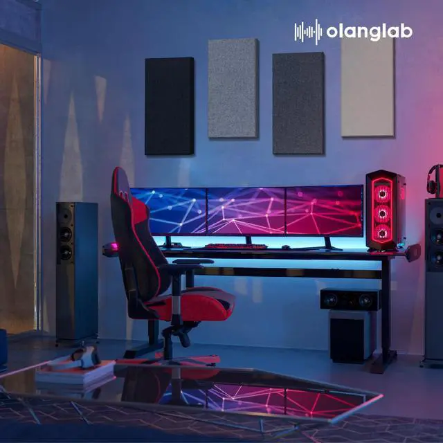 Alt view image 6 of 7 - Fiberglass Acoustic Wall Panels 4 Pack, 11.8'' x 23.6'' Sound Panels, Fabric Wrapped Sound Proof Panels for Walls (Light Gray)