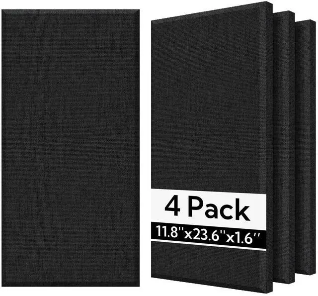 Main image of Fiberglass Acoustic Wall Panels 4 Pack, 11.8'' x 23.6'' Sound Panels, Fabric Wrapped Sound Proof Panels for Walls (Black)