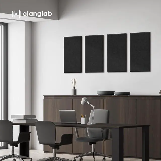 Alt view image 3 of 7 - Fiberglass Acoustic Wall Panels 4 Pack, 11.8'' x 23.6'' Sound Panels, Fabric Wrapped Sound Proof Panels for Walls (Black)