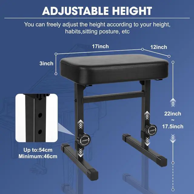 Alt view image 2 of 7 - Piano Bench Adjustable HeightPiano Stool Keyboard Bench Adjustable Piano Bench with Black Padded Cushion for Musicians Piano Stool Chair (Pu Leather)