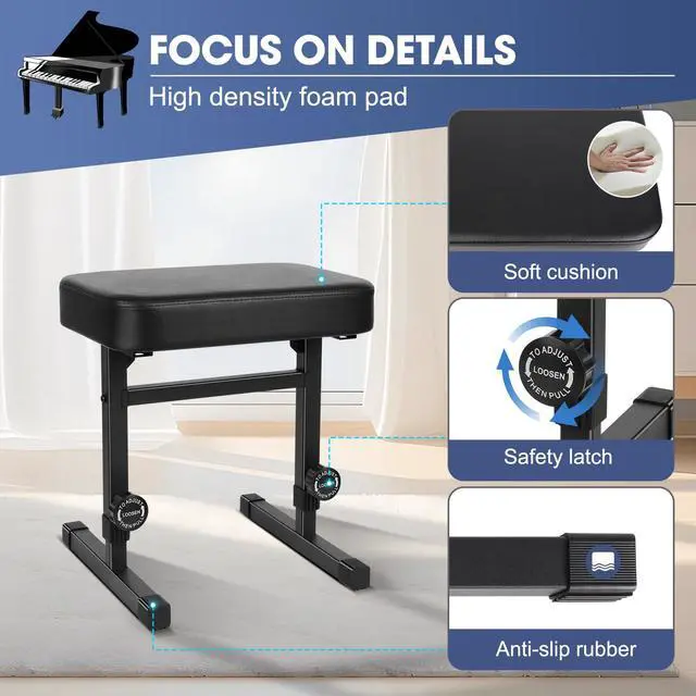 Alt view image 3 of 7 - Piano Bench Adjustable HeightPiano Stool Keyboard Bench Adjustable Piano Bench with Black Padded Cushion for Musicians Piano Stool Chair (Pu Leather)