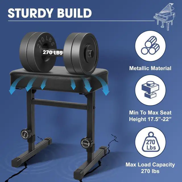 Alt view image 4 of 7 - Piano Bench Adjustable HeightPiano Stool Keyboard Bench Adjustable Piano Bench with Black Padded Cushion for Musicians Piano Stool Chair (Pu Leather)